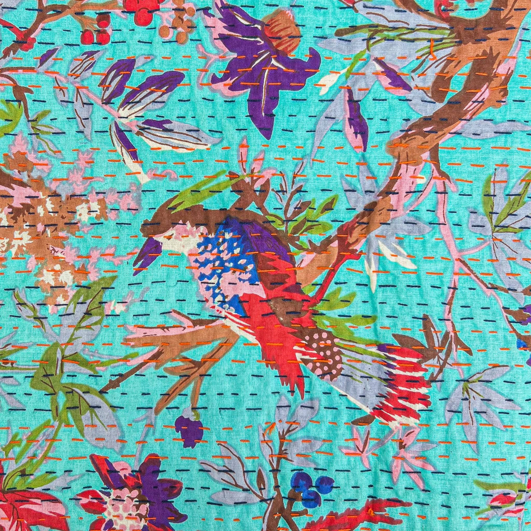 Closeup of Robin's Egg  kantha quilt pattern. 