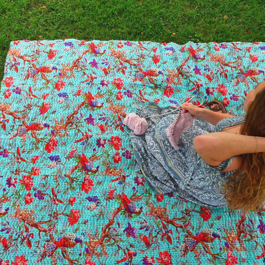 teal kantha blanket
