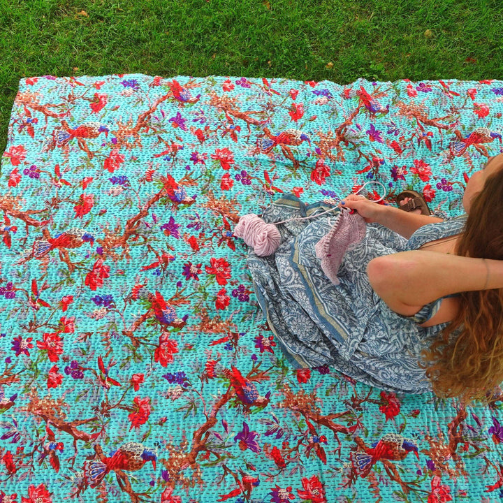 teal kantha blanket