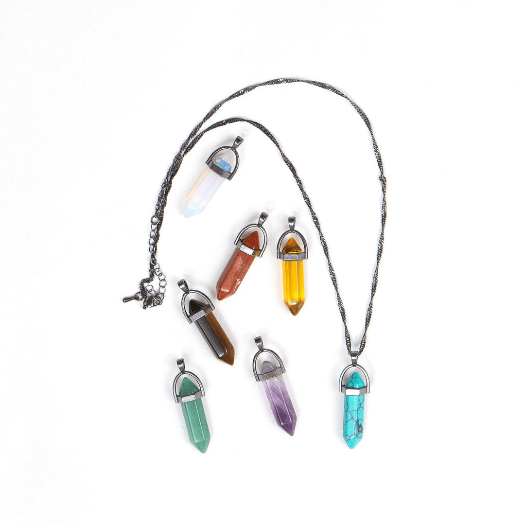 Flat lay of Interchangeable Chakra Necklace 