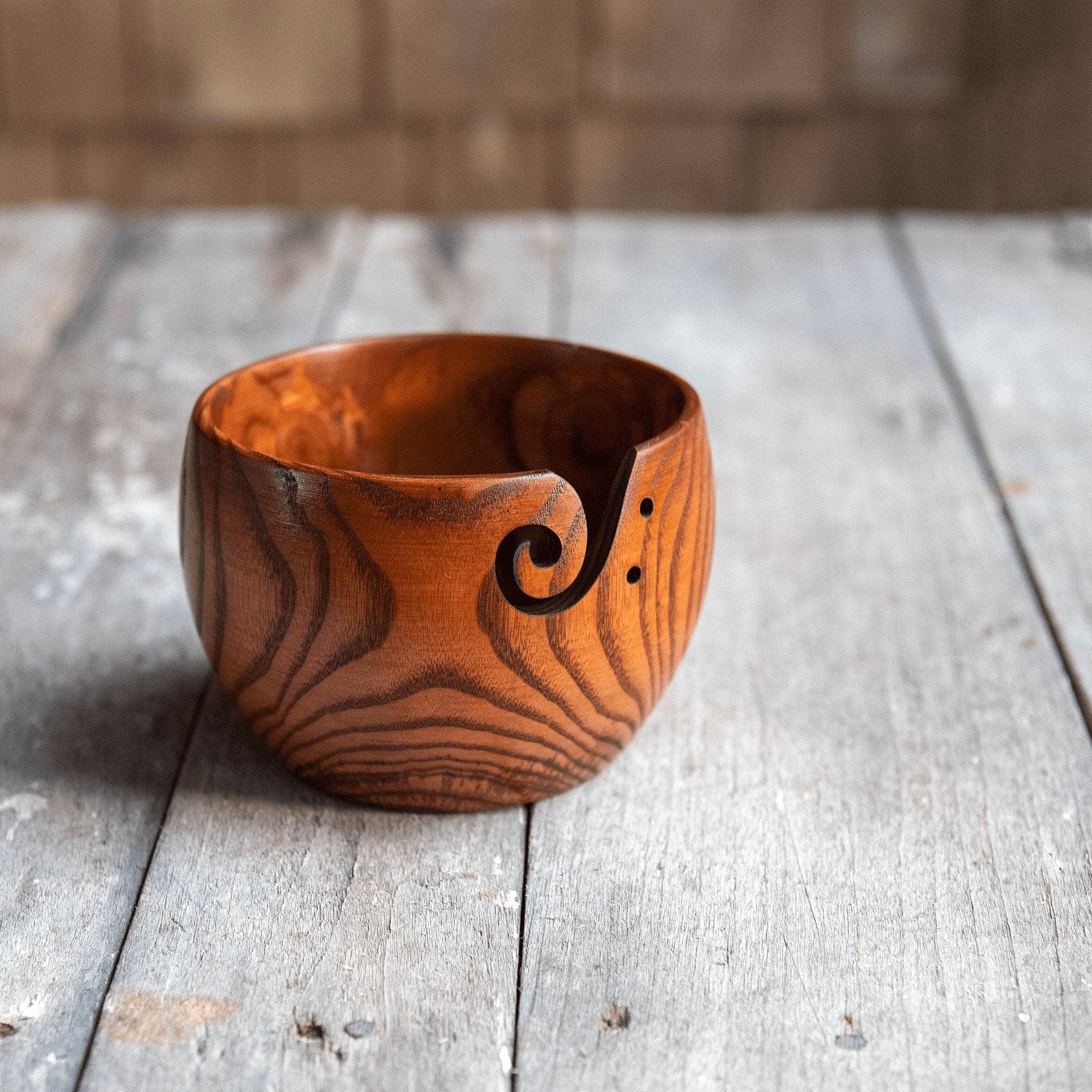 Curvy Sheesham wood yarn bowl