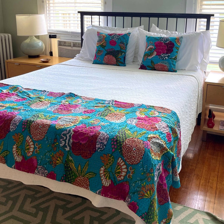 By the sea kantha quilt and pillow cover set. 