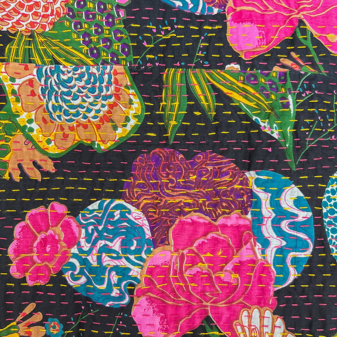 Closeup of night lily kantha pattern.