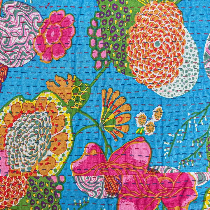 Closeup of by the sea kantha pattern.
