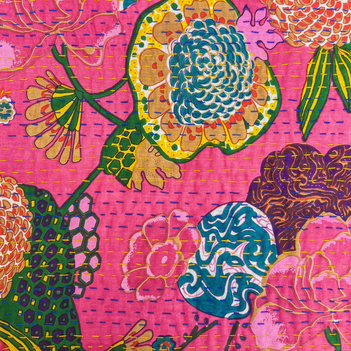 Closeup of tropical oasis kantha pattern. 