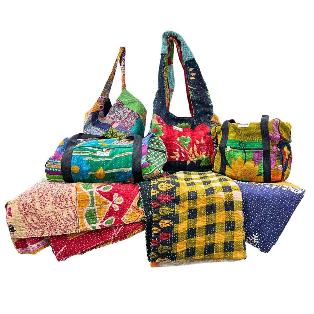 Kantha Stitched Bag and Blanket Bundle