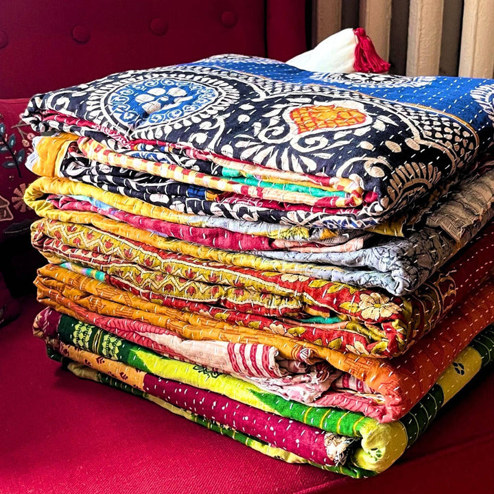 Kantha Stitched Bag and Blanket Bundle