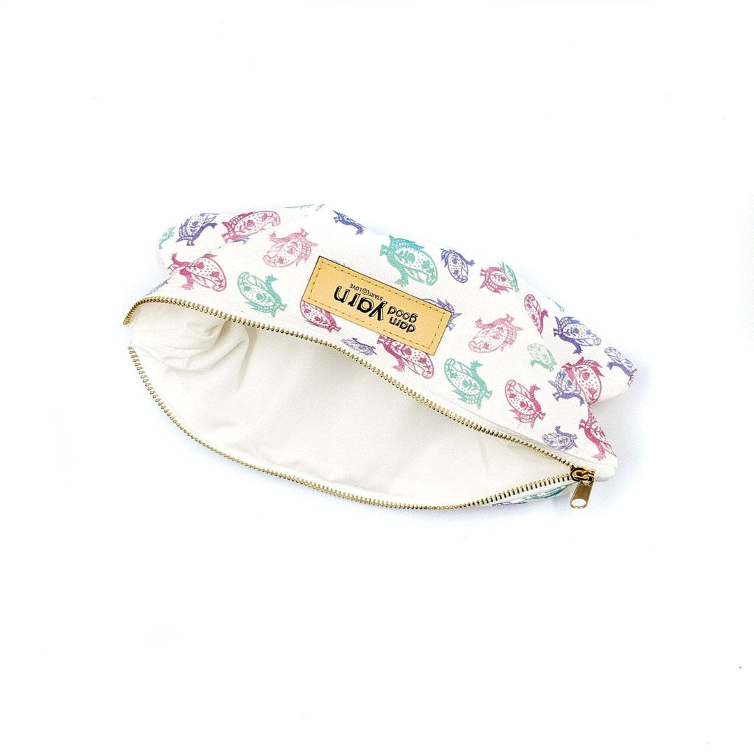 unzipped Multicolored paisley bag on a white background 