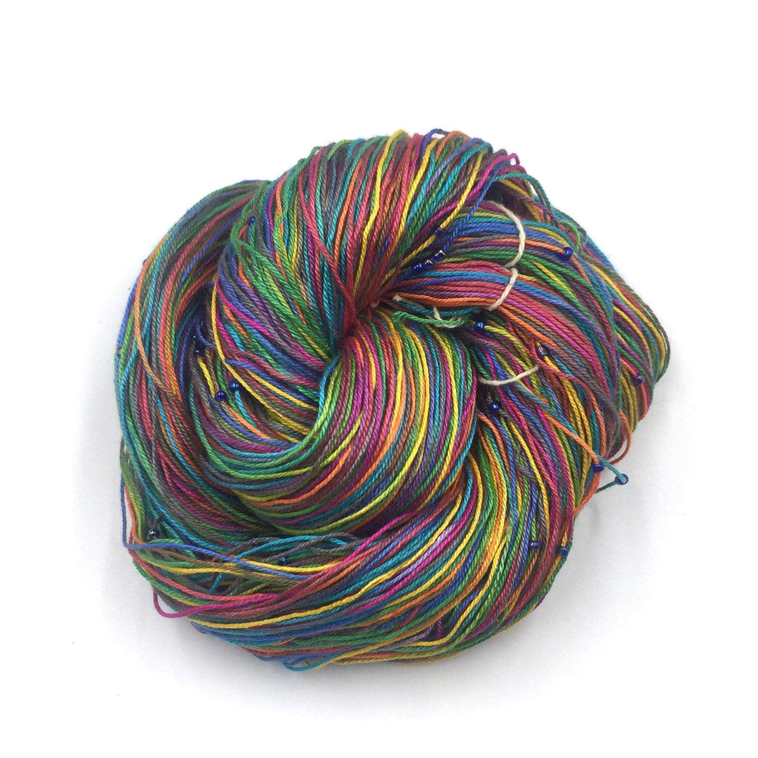 multicolor variegated rainbow recycled silk hand beaded yarn