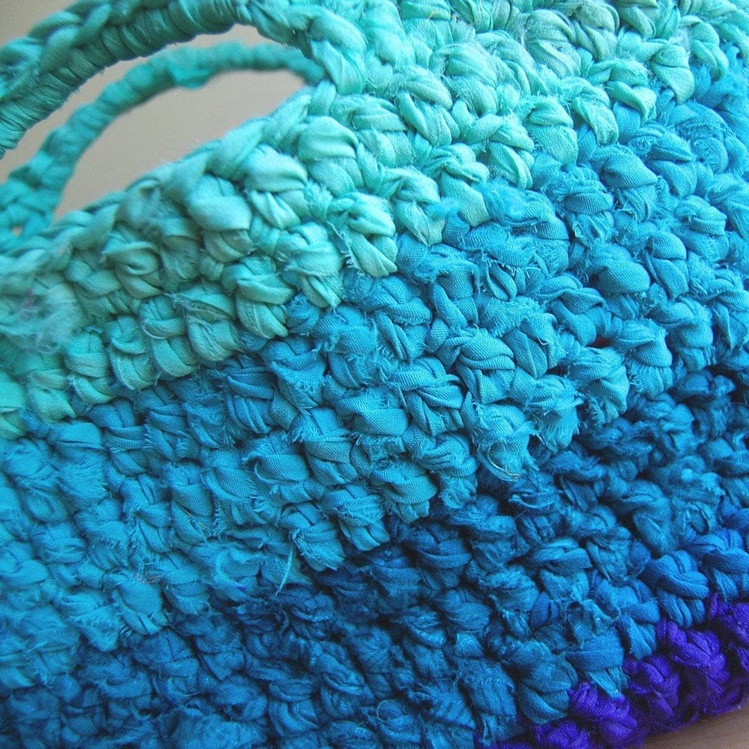 close up of a blue ombre market tote bag