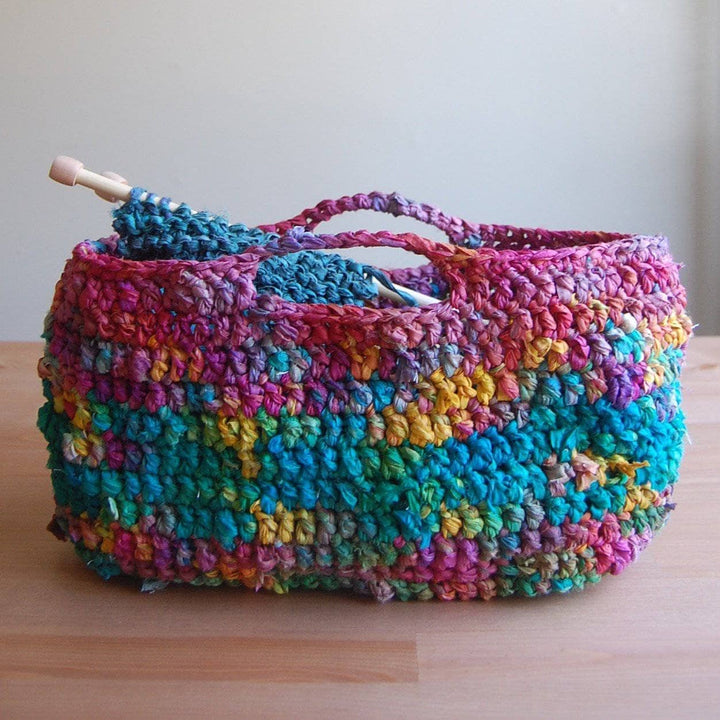 ombre market tote over a table with needles inside