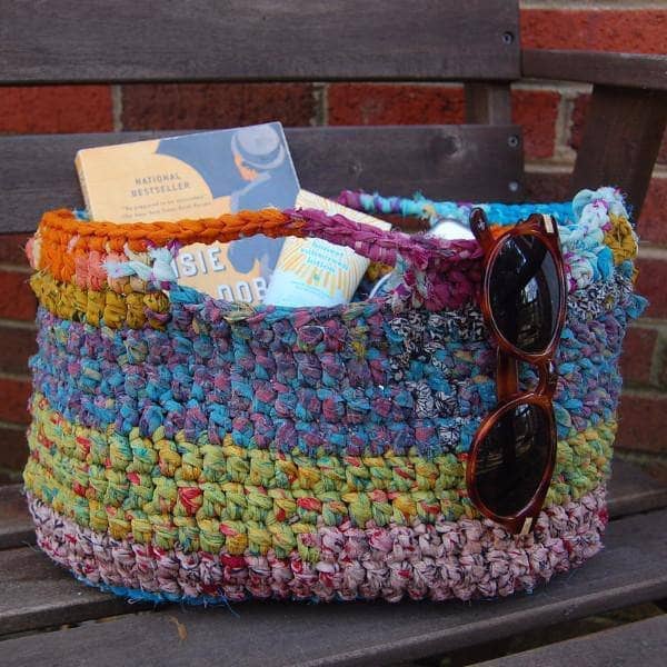 ombre market tote over a chair with sun glasses