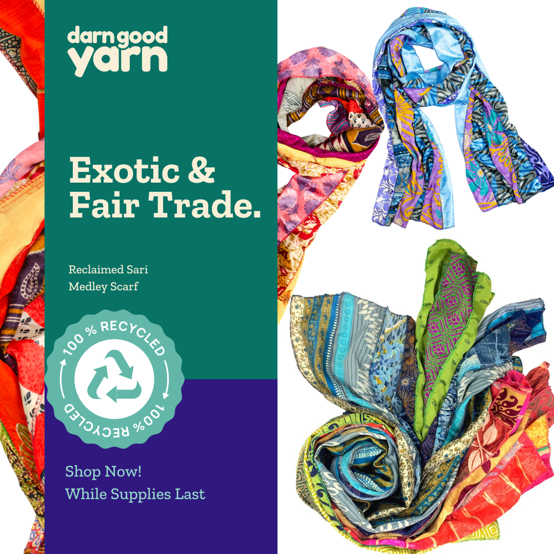exotic and fair trade reclaimed sari medley scarf 100% recycled shop now while supplies last