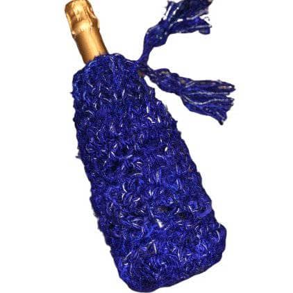 A sparkle indigo bottle cover with a gold bottle tip coming out from the top of the cover on a white background