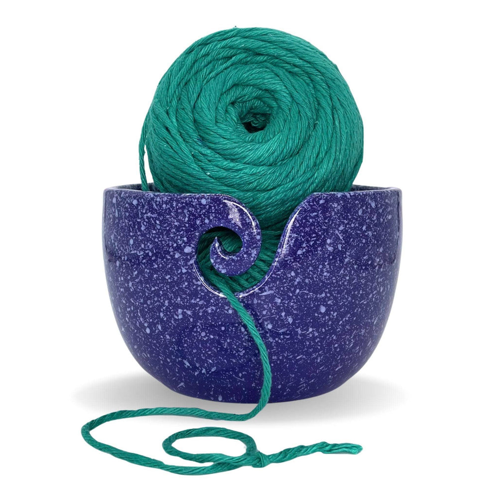A Purple Speckled Ceramic Crochet or Knit Yarn Bowl