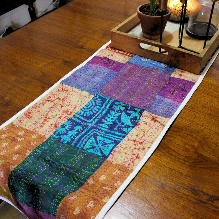 Darn Good Yarn Recycled Silk Table Runner showcased as sustainable home decor close-up