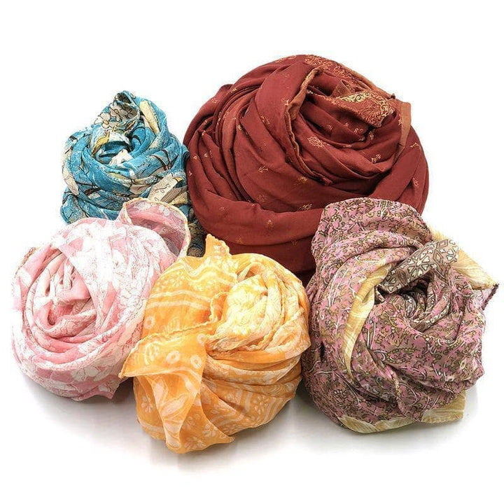 Five Recycled Sari Fabric Cakes in different colors