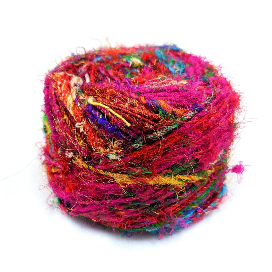 multicolored fuzzy cake of yarn