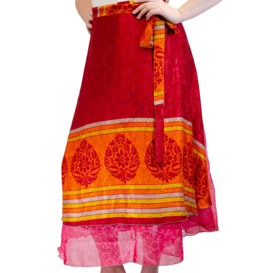 long red sari wrap skirt