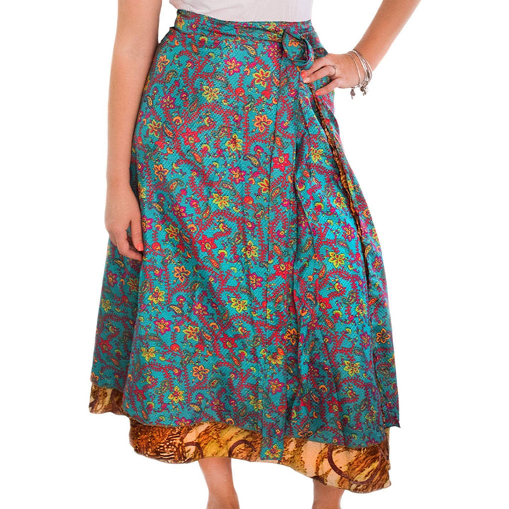 teal long sari wrap skirt