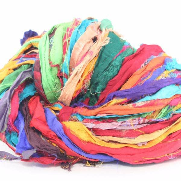 close up of multicolored sari yarn