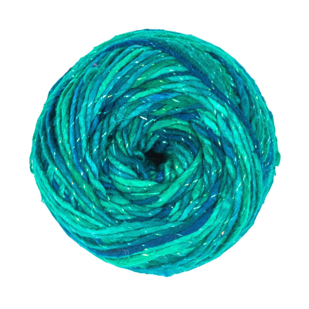 Sparkle worsted weight roving silk yarn in tonal green colorway.