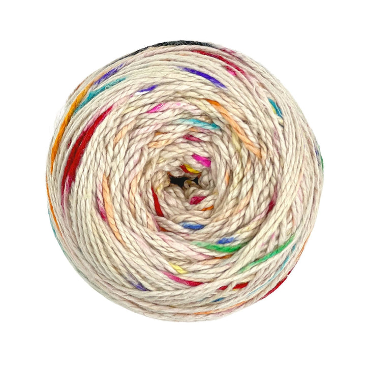 2 ply recycled silk yarn white and rainbow