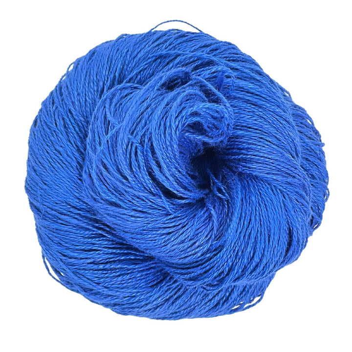 A skein of sport weight 2-Ply Linen Yarn in the colorway "Cadet Blue" on a white background.