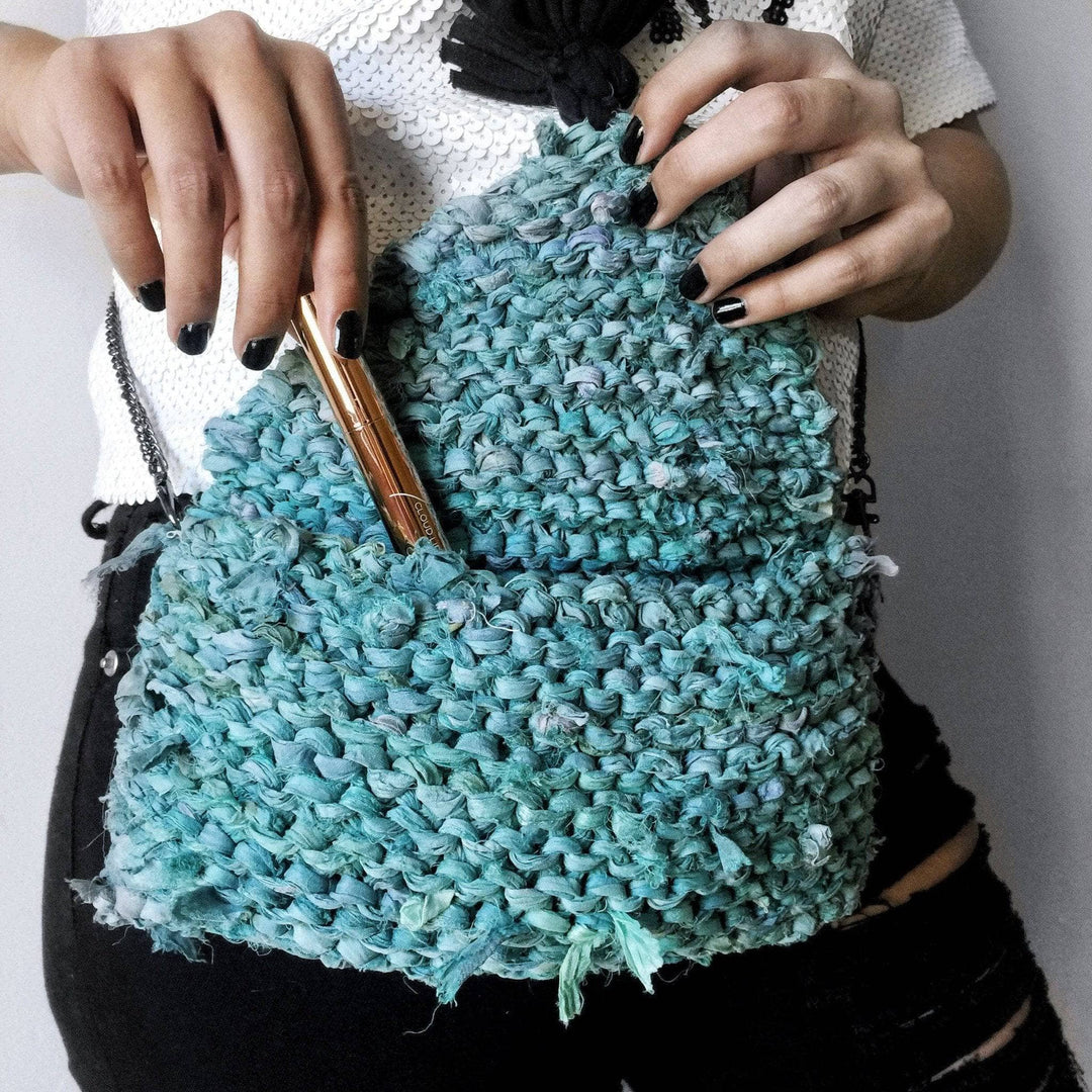 Tasseled Sari Silk Clutch Knit Kit | Darn Good Yarn - eco-friendly yarn + boho clothing