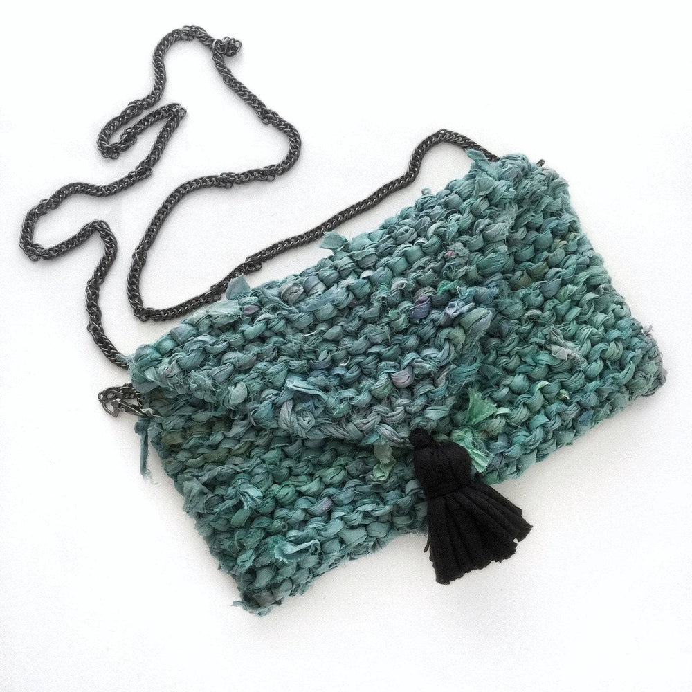 Tasseled Sari Silk Clutch Knit Kit | Darn Good Yarn - eco-friendly yarn + boho clothing