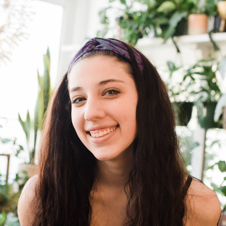 comfortable and stylish headband purple and green multicolor.