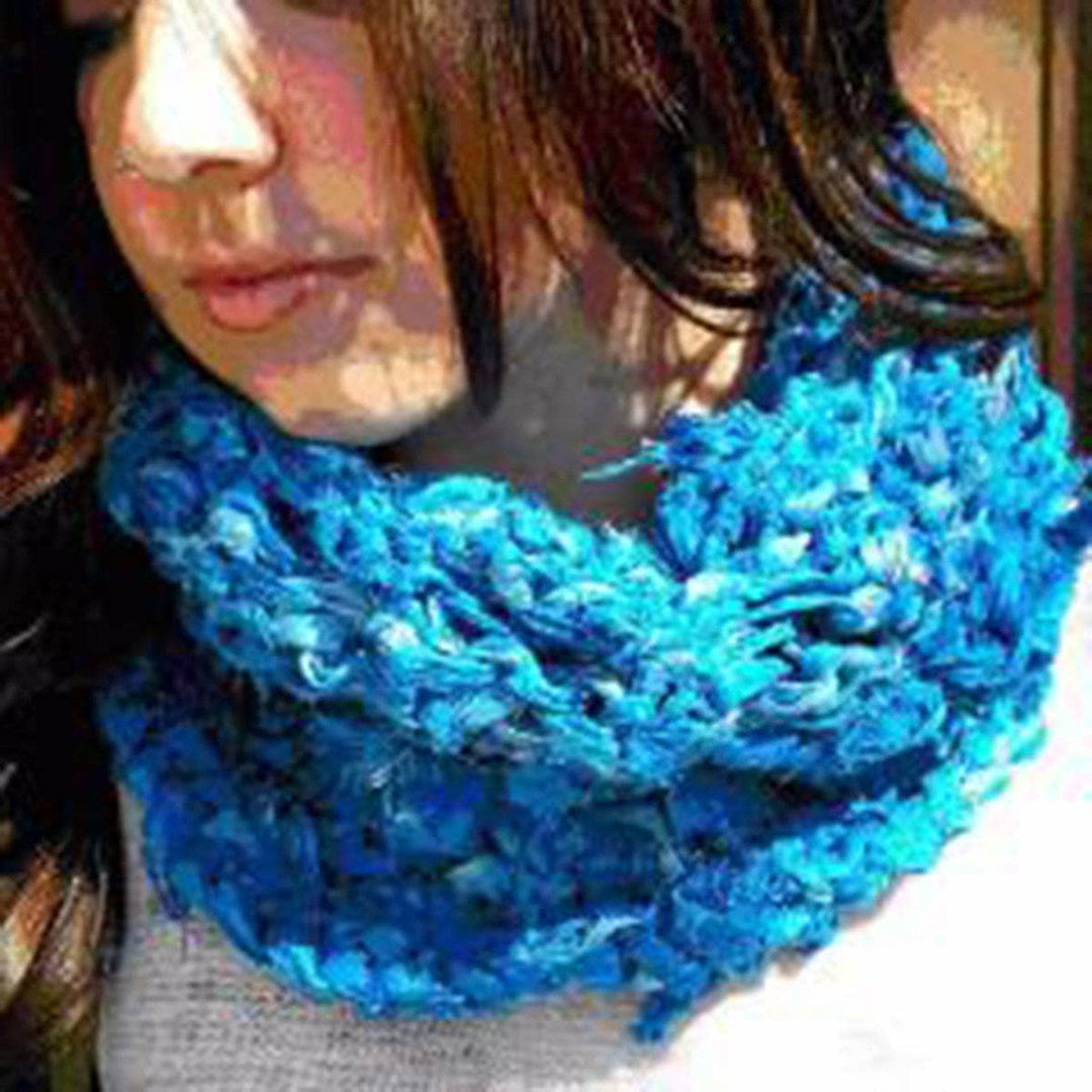Woman wearing The Sara Cowl in blue
