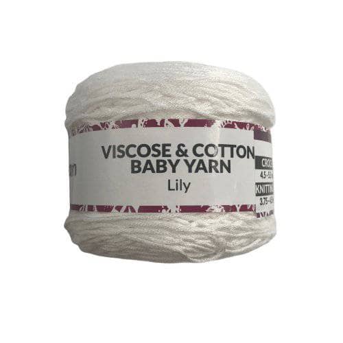 Viscose & Cotton Baby Yarn cake in Lily (white) on a white background