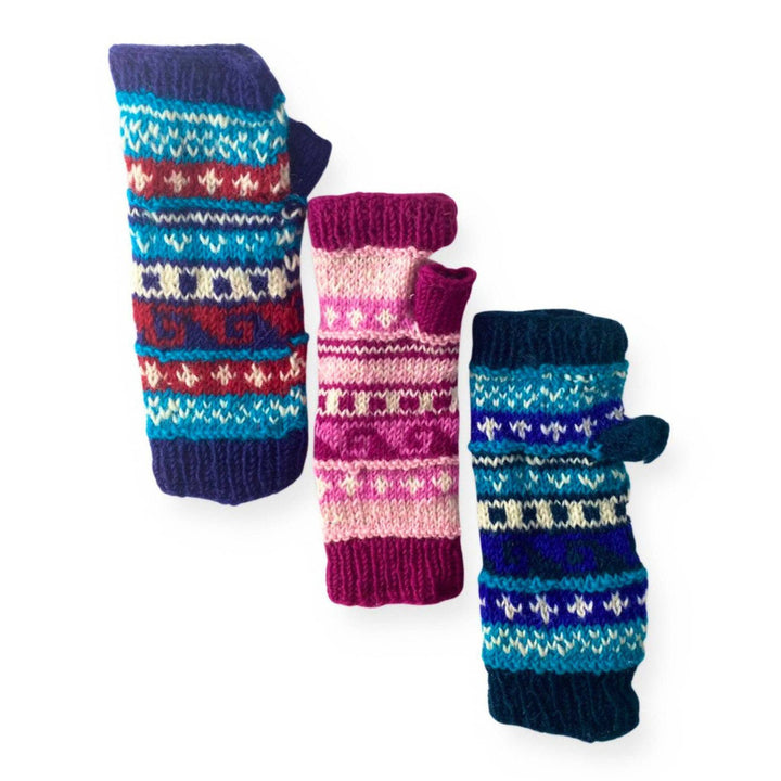 Wool Knit Fingerless Gloves - Fleece Lined