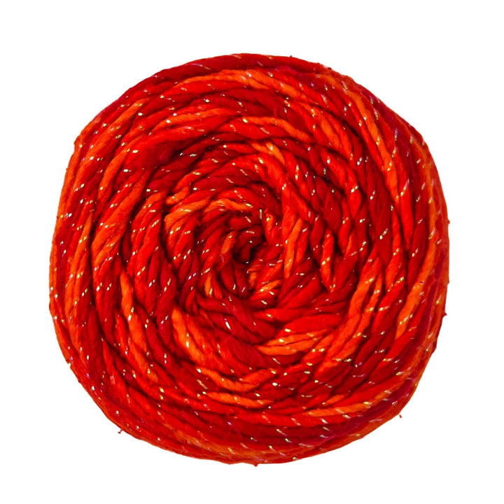 Worsted Weight Sparkle Silk Yarn in color Phoenix Rising on a white backdrop.